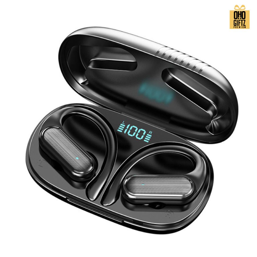 หูฟัง bluetooth ไร้สายแบบคล้องหู in ear พร้อมกล่องชาร์จ สกรีนชื่อ สกรีนโลโก้ ทำเป็นของพรีเมี่ยมได้ 