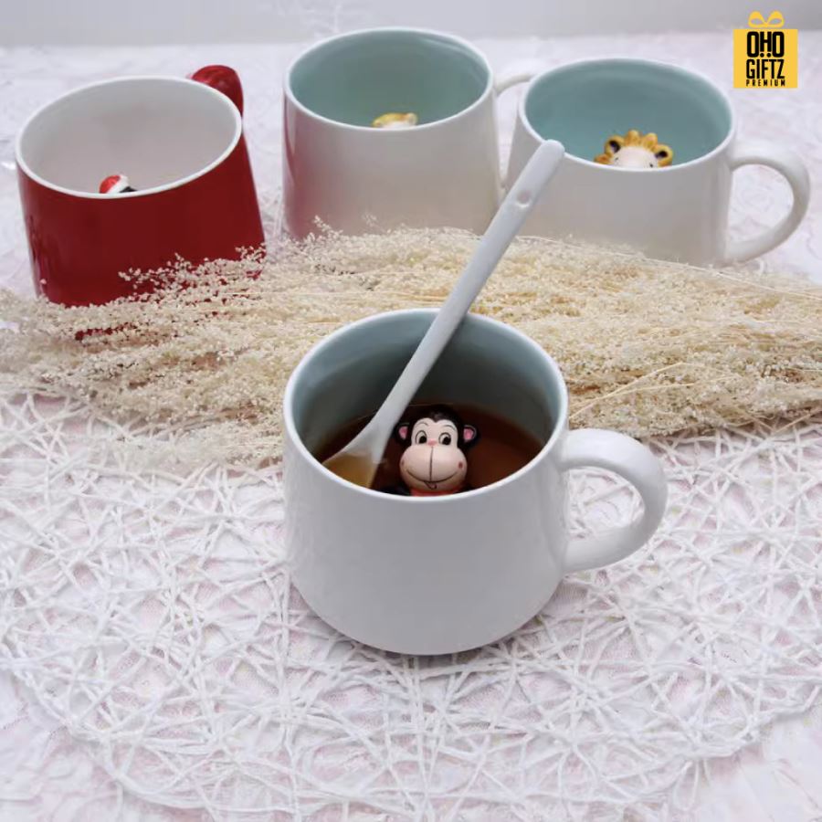 แก้วเซรามิคด้านในสัตว์น้อย 3 มิติ สกรีนชื่อ สกรีนโลโก้ ทำเป็นของพรีเมี่ยมได้