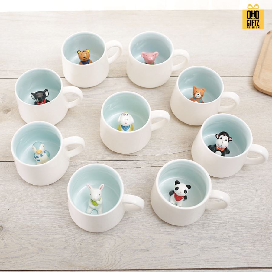 แก้วเซรามิคด้านในสัตว์น้อย 3 มิติ สกรีนชื่อ สกรีนโลโก้ ทำเป็นของพรีเมี่ยมได้