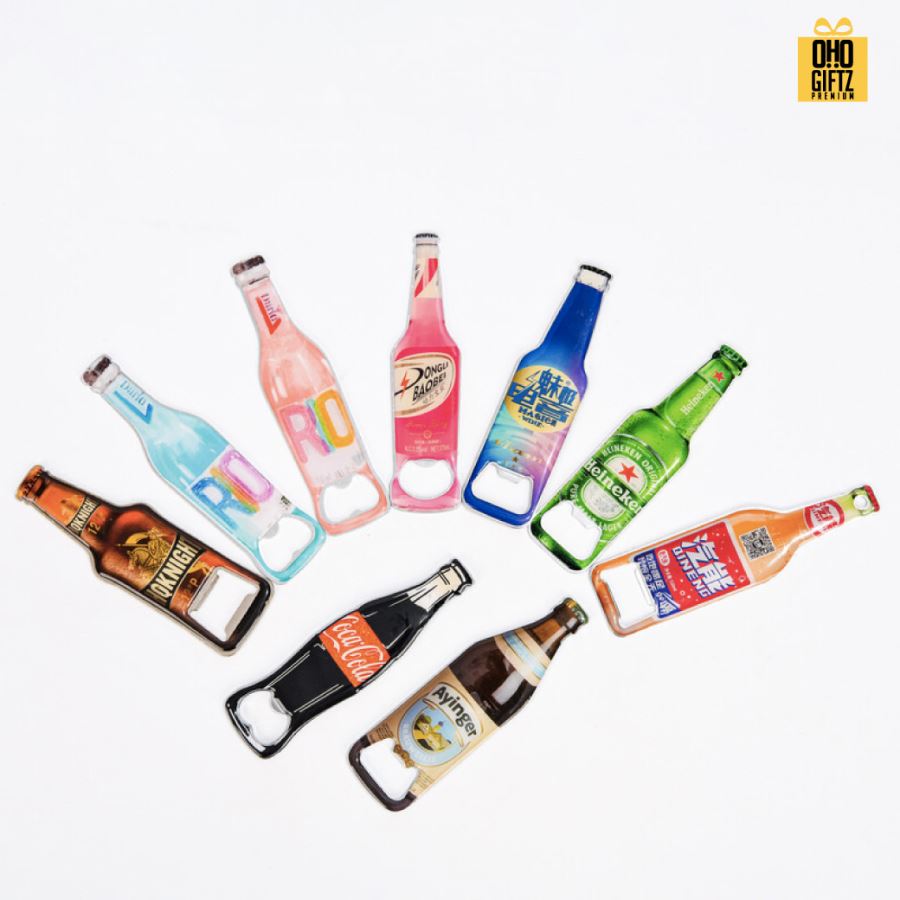 ที่เปิดขวดทรงขวด พิมพ์ไม่จำกัดสี เคลือบเรซิ่นนูน สกรีนโลโก้  ทำเป็นของพรีเมี่ยมได้