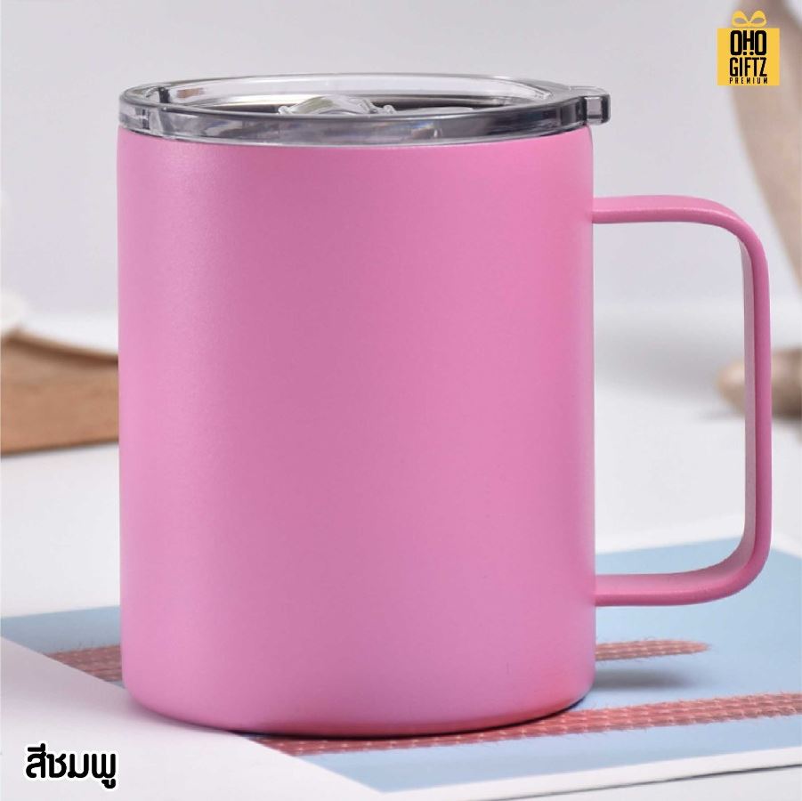 แก้วสแตนเลสมีหู สกรีนโลโก้ ทำเป็นของพรีเมี่ยมได้