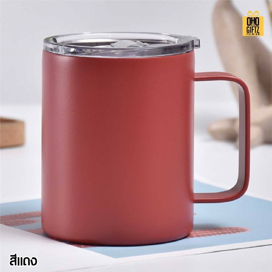 แก้วสแตนเลสมีหู สกรีนโลโก้ ทำเป็นของพรีเมี่ยมได้