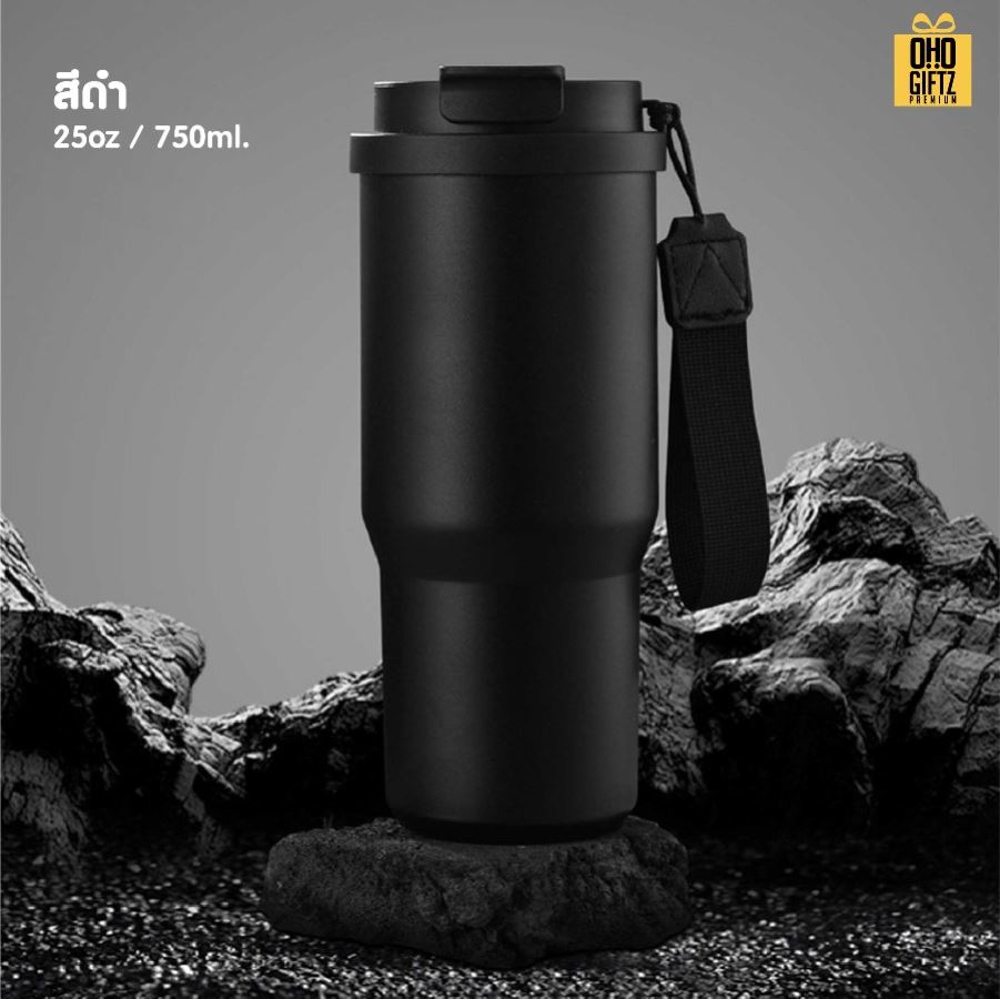 แก้วเก็บอุณหภูมิสแตนเลส 304 พร้อมสายคล้องมือ สกรีนโลโก้ ทำเป็นของพรีเมี่ยมได้