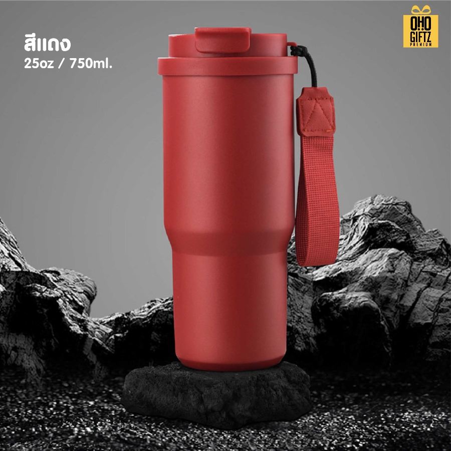 แก้วเก็บอุณหภูมิสแตนเลส 304 พร้อมสายคล้องมือ สกรีนโลโก้ ทำเป็นของพรีเมี่ยมได้
