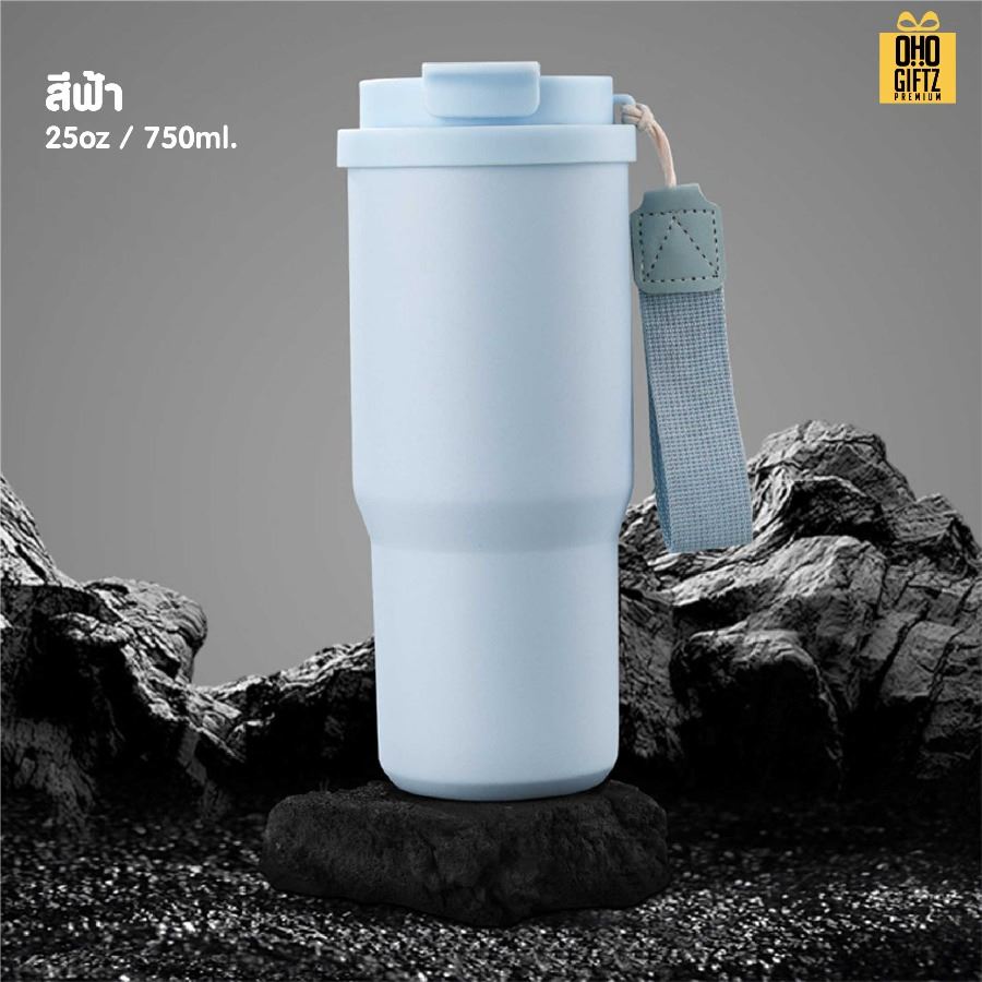 แก้วเก็บอุณหภูมิสแตนเลส 304 พร้อมสายคล้องมือ สกรีนโลโก้ ทำเป็นของพรีเมี่ยมได้