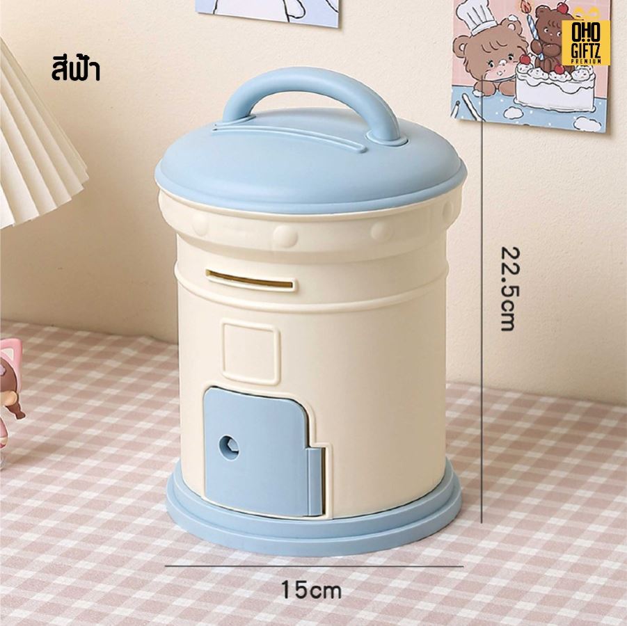 กระปุกออมสินพลาสติก น่ารัก สกรีนโลโก้ ทำเป็นของพรีเมี่ยม ของชำร่วยได้