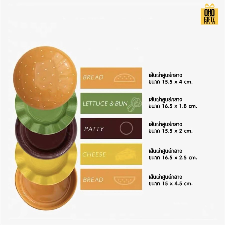 ชุดจานชามเซรามิกแฮมเบอร์เกอร์ สกรีนโลโก้ทำเป็นของพรีเมี่ยมได้