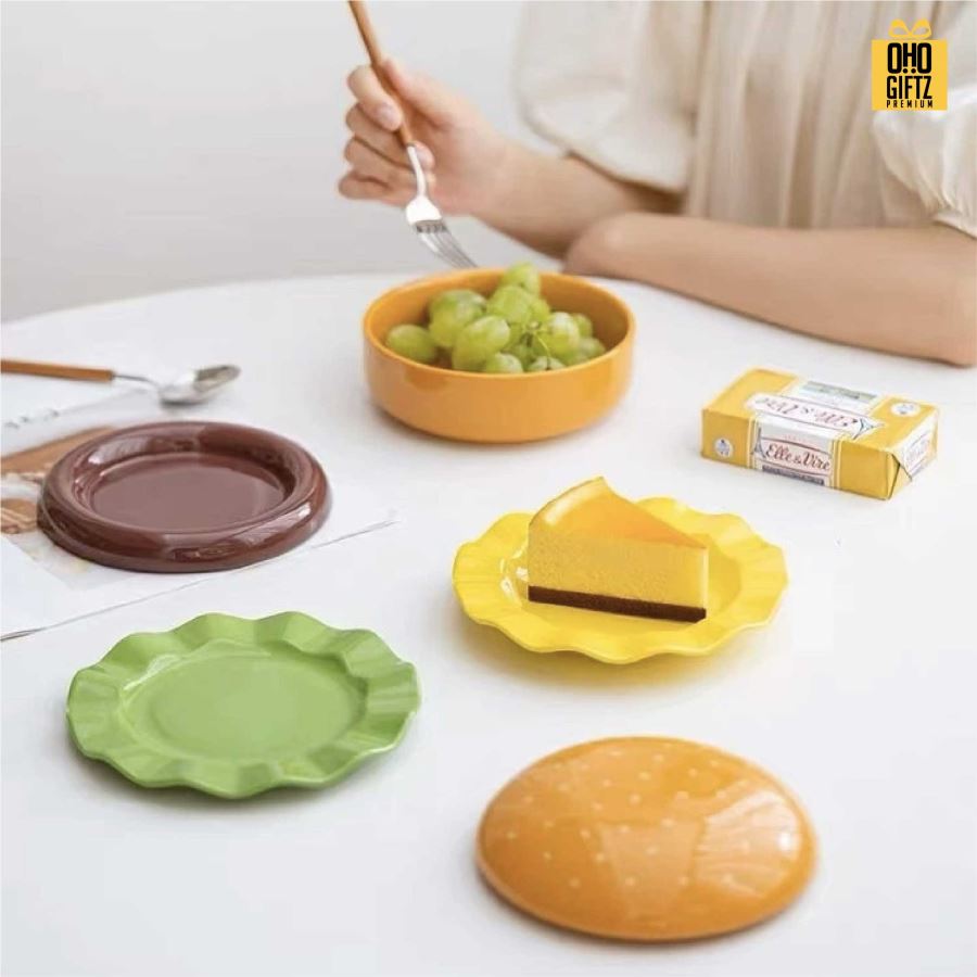 ชุดจานชามเซรามิกแฮมเบอร์เกอร์ สกรีนโลโก้ทำเป็นของพรีเมี่ยมได้