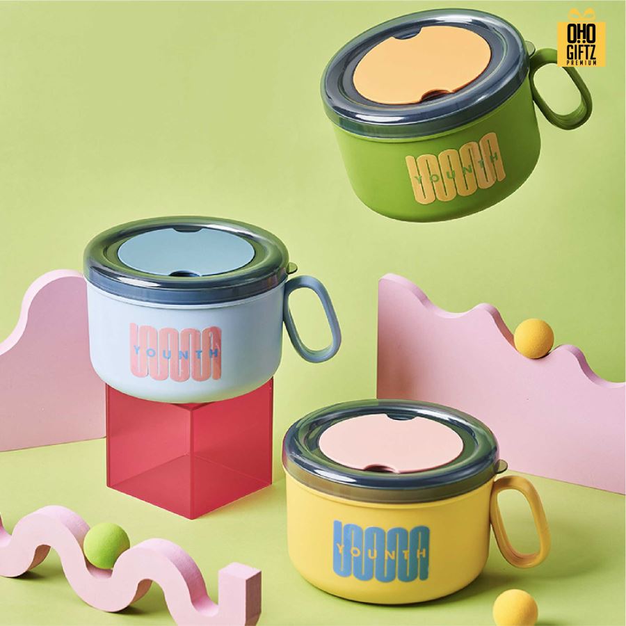 ชามสแตนเลสพร้อมฝาปิด สกรีนโลโก้ ทำเป็นของพรีเมี่ยมได้