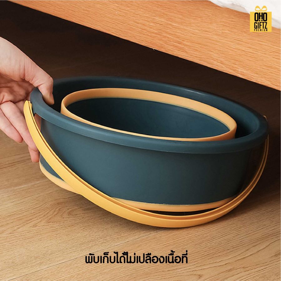 ถังน้ำพับเก็บได้ สกรีนโลโก้ ทำเป็นของพรีเมี่ยมได้