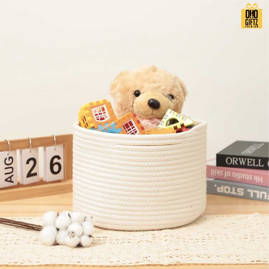 ตะกร้าผ้าฝ้ายใส่เสื้อผ้า สกรีนโลโก้ ทำเป็นของพรีเมี่ยมได้