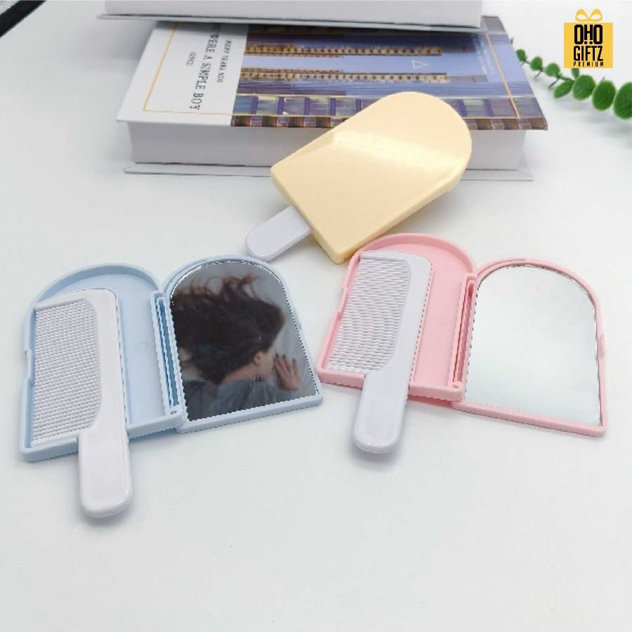 ตลับกระจกและหวีทรงไอศกรีม สกรีนโลโก้ ทำเป็นของพรีเมี่ยมได้