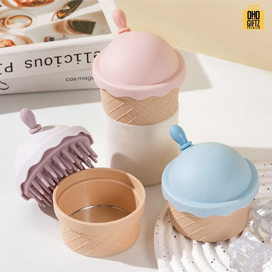 หวีแปรงนวดผมพร้อมกระจก ทรงไอศกรีม สกรีนโลโก้ ทำเป็นของพรีเมี่ยมได้