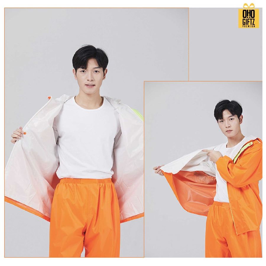 ชุดเสื้อและกางเกงกันฝน สกรีนโลโก้ ทำเป็นของพรีเมี่ยมได้