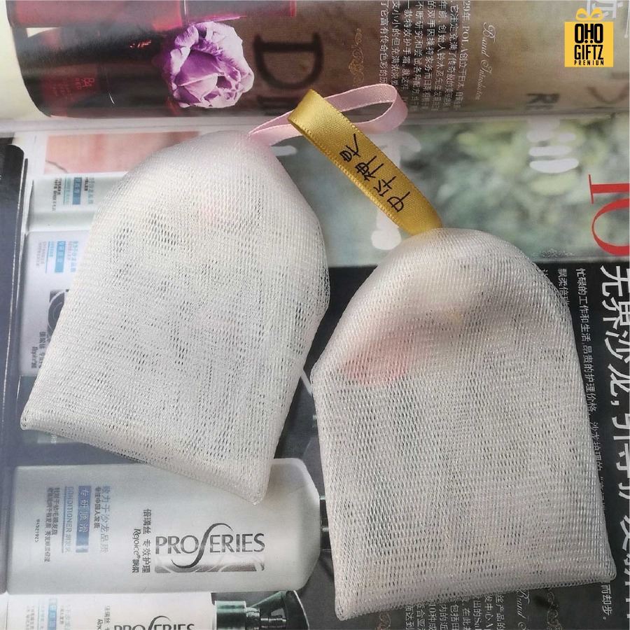 ถุงตาข่ายใส่สบู่พร้อมซอง สกรีนโลโก้ ทำเป็นของพรีเมี่ยมได้