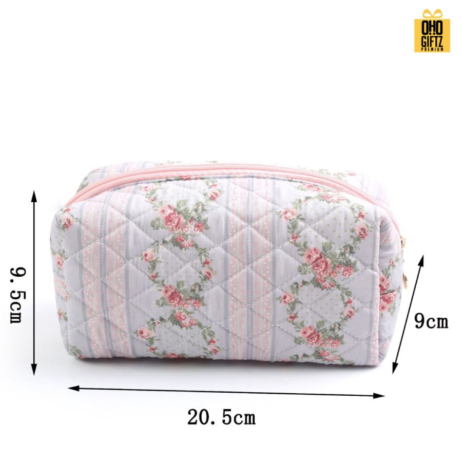 กระเป๋าผ้าใส่เครื่องสำอางลายดอกไม้ สกรีนโลโก้  ทำเป็นของพรีเมี่ยมได้