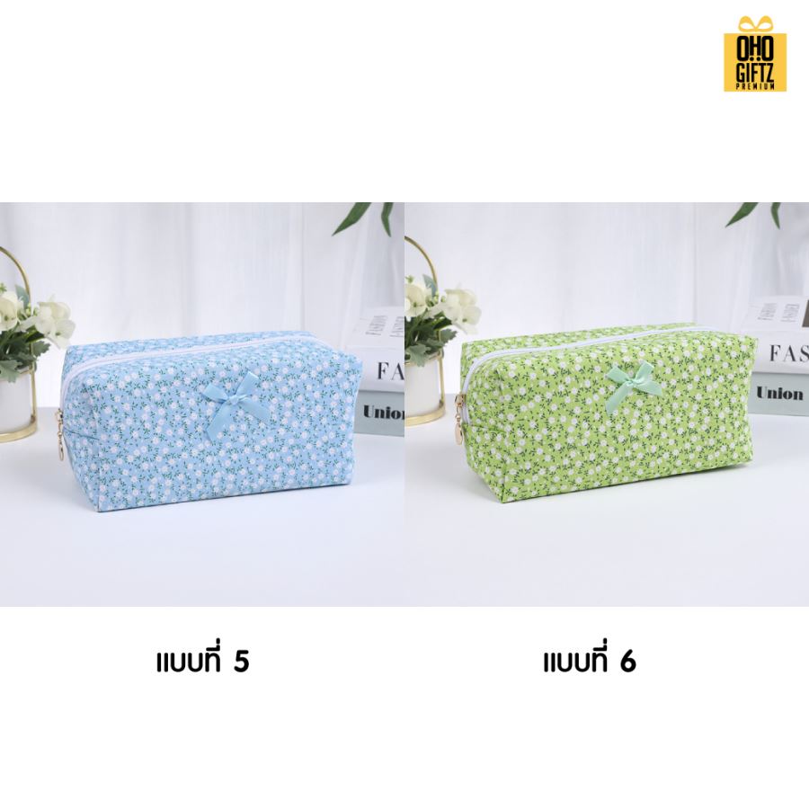 กระเป๋าผ้าใส่เครื่องสำอางลายดอกไม้ สกรีนโลโก้  ทำเป็นของพรีเมี่ยมได้
