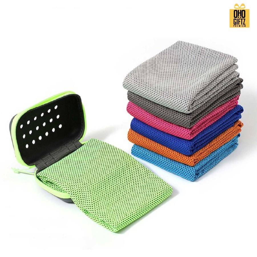 ผ้าชุบน้ำแล้วเย็นสำหรับออกกำลังกายพร้อมกล่อง ผลิตโลโก้ เย็บลาเบล ทำเป็นของพรีเมี่ยมได้