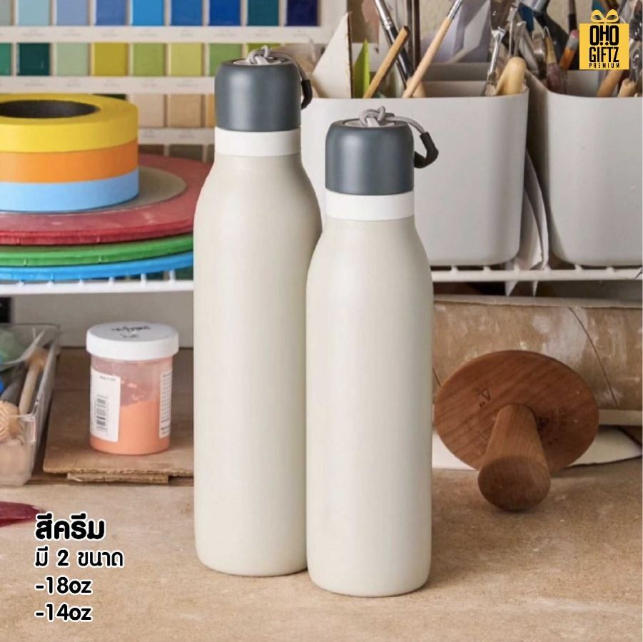 ขวดสแตนเลสมีฝาปิด 2 ชั้น สกรีนโลโก้ ทำเป็นของพรีเมี่ยมได้
