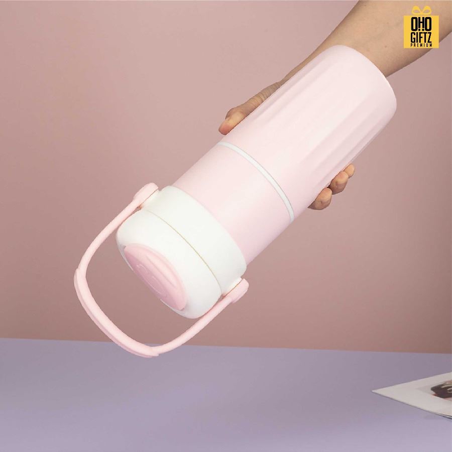 กระบอกสแตนเลส 2 ชั้น หมุนเป็นถ้วยเพิ่มได้ สกรีนโลโก้ ทำเป็นของพรีเมี่ยมได้