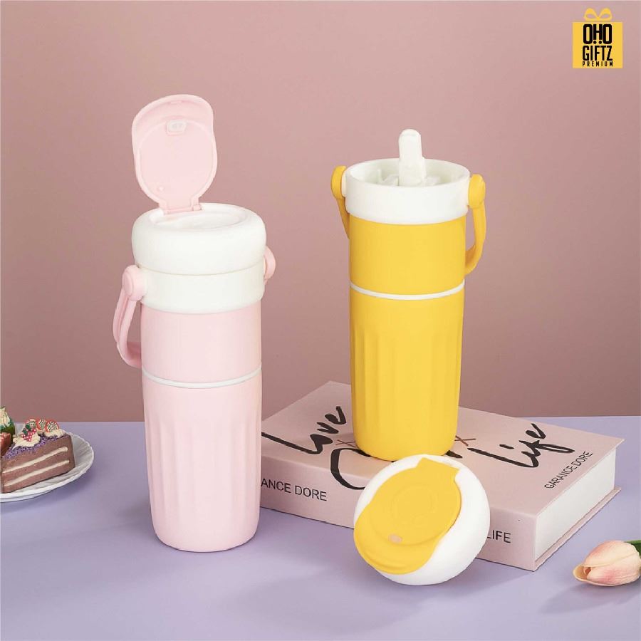 กระบอกสแตนเลส 2 ชั้น หมุนเป็นถ้วยเพิ่มได้ สกรีนโลโก้ ทำเป็นของพรีเมี่ยมได้