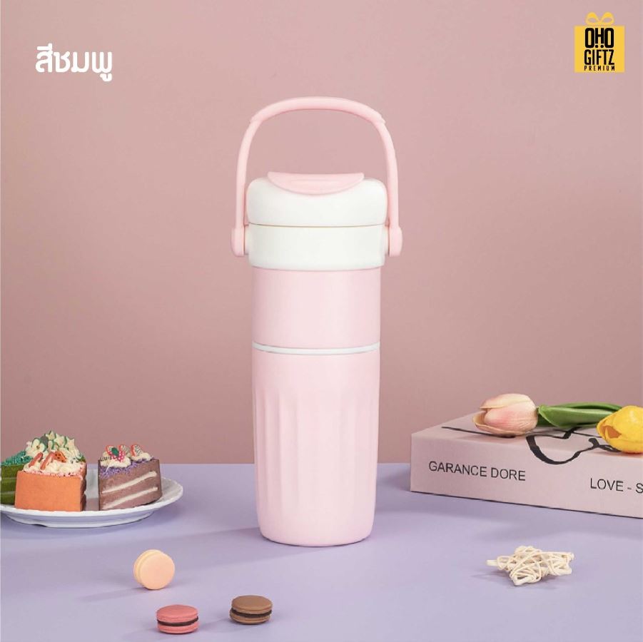 กระบอกสแตนเลส 2 ชั้น หมุนเป็นถ้วยเพิ่มได้ สกรีนโลโก้ ทำเป็นของพรีเมี่ยมได้