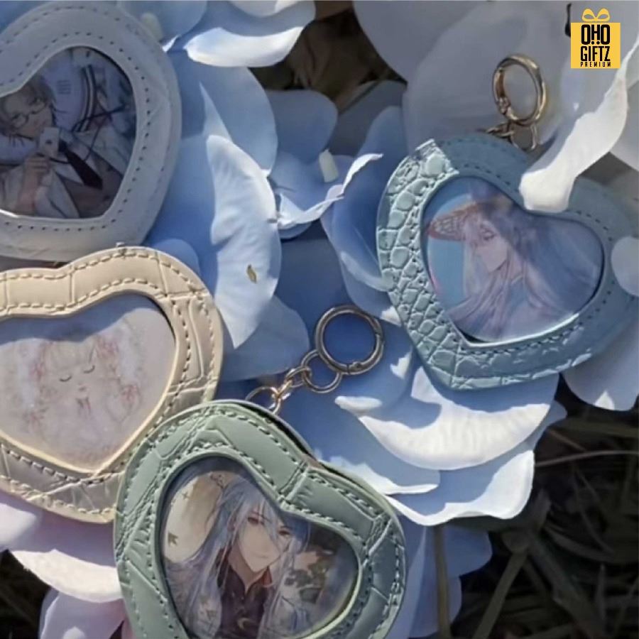 พวงกุญแจ Pu ทรงหัวใจ ใส่รูปได้ สกรีนโลโก้ ทำเป็นของพรีเมี่ยม ของชำร่วยได้