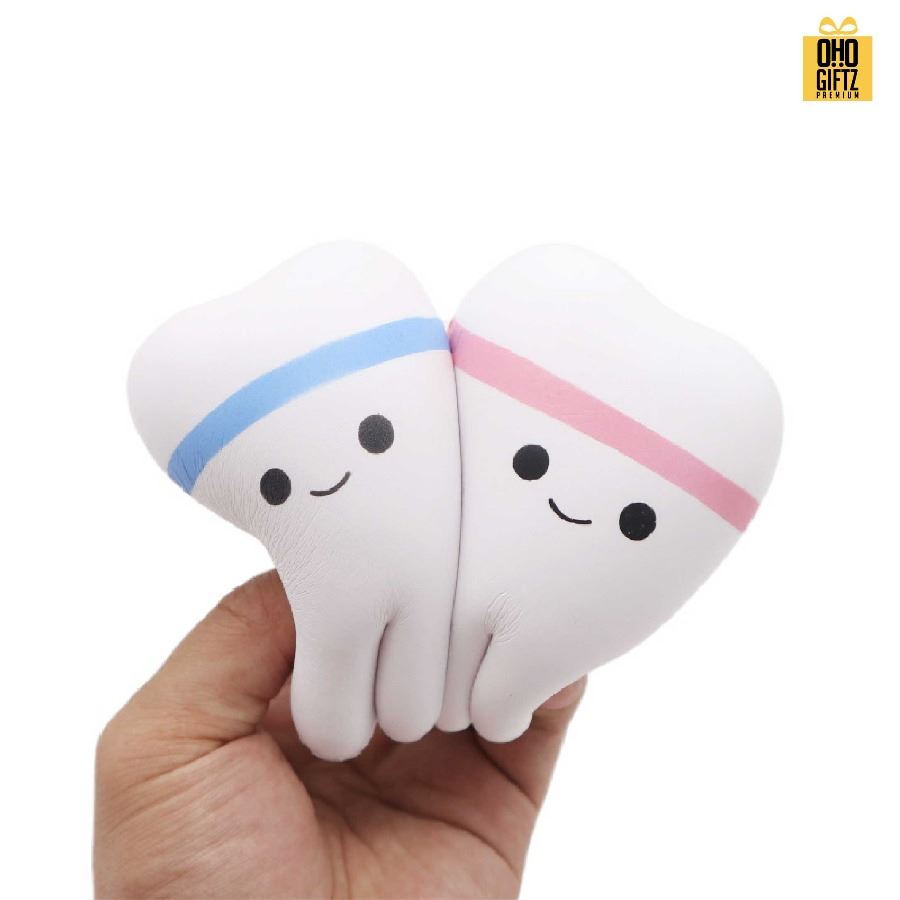 ตุ๊กตาบีบคลายรูปฟัน สกรีนชื่อ สกรีนโลโก้ ทำเป็นของพรีเมี่ยมได้