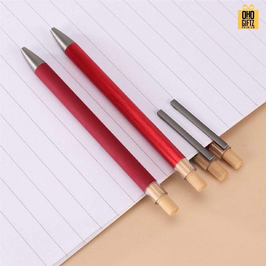 ปากกาพลาสติกหัวกดไม้ สกรีนชื่อ สกรีนโลโก้ ทำเป็นของพรีเมี่ยมได้