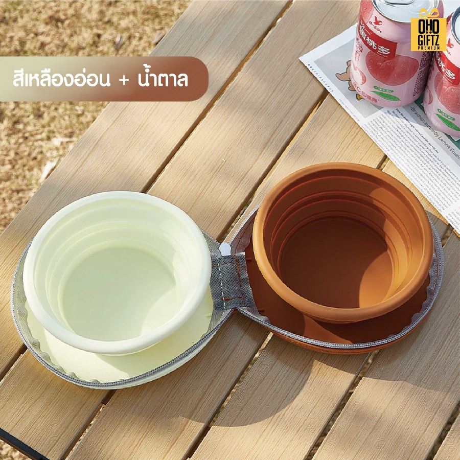 ชามอาหารสัตว์เลี้ยงแบบพกพา พร้อมกระเป๋าใส่ สกรีนโลโก้ ทำเป็นของพรีเมี่ยม
