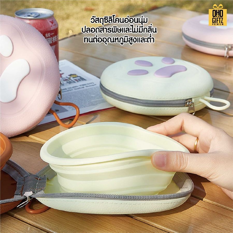 ชามอาหารสัตว์เลี้ยงแบบพกพา พร้อมกระเป๋าใส่ สกรีนโลโก้ ทำเป็นของพรีเมี่ยม