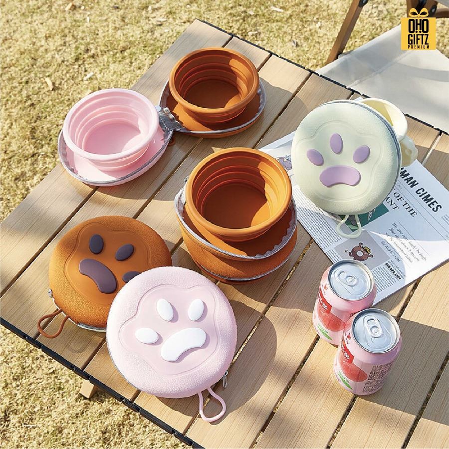 ชามอาหารสัตว์เลี้ยงแบบพกพา พร้อมกระเป๋าใส่ สกรีนโลโก้ ทำเป็นของพรีเมี่ยม