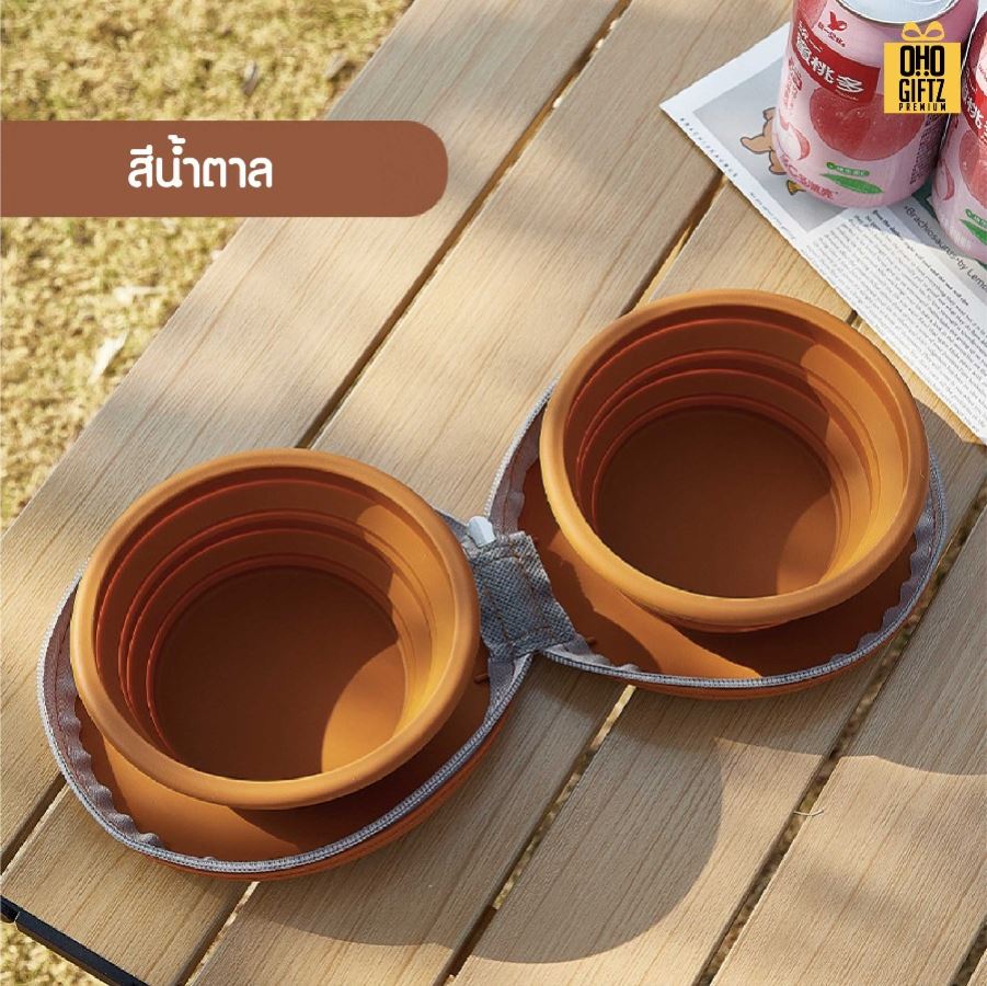 ชามอาหารสัตว์เลี้ยงแบบพกพา พร้อมกระเป๋าใส่ สกรีนโลโก้ ทำเป็นของพรีเมี่ยม