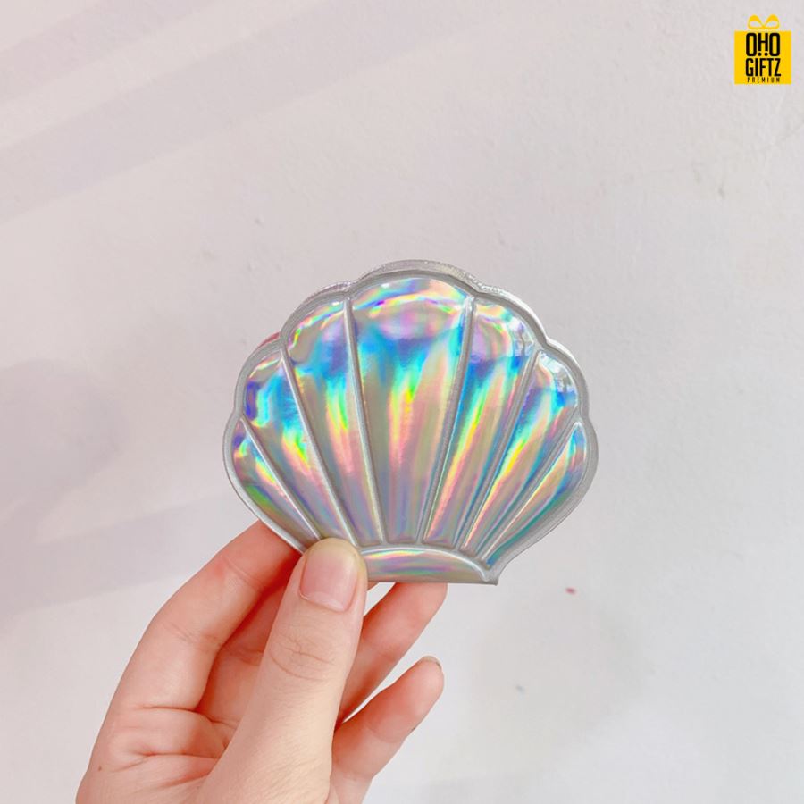 กระจกพับทรงเปลือกหอย สกรีนชื่อ สกรีนโลโก้  ทำเป็นของพรีเมี่ยมได้