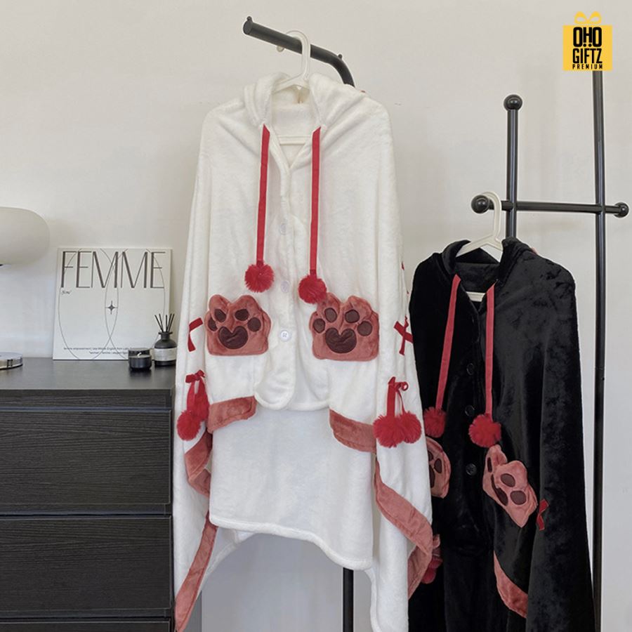 ผ้าคลุมกันหนาวมีหมวกน่ารัก สกรีนโลโก้ ทำเป็นของพรีเมี่ยมได้