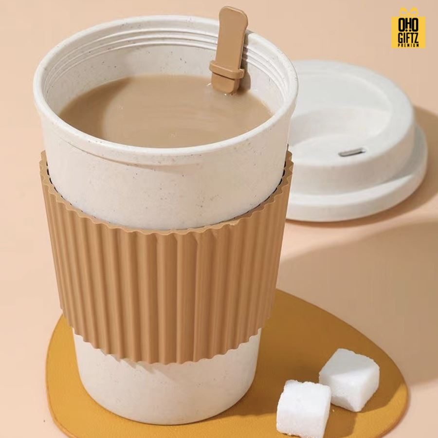 ถ้วยกาแฟพลาสติกฟางข้าวสาลี สกรีนโลโก้ ทำเป็นของพรีเมี่ยมได้