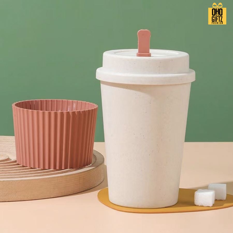 ถ้วยกาแฟพลาสติกฟางข้าวสาลี สกรีนโลโก้ ทำเป็นของพรีเมี่ยมได้