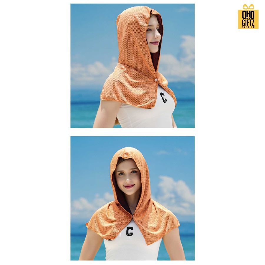 ผ้าคลุมศรีษะและไหล่ กันความร้อน สกรีนโลโก้ ทำเป็นของพรีเมี่ยมได้