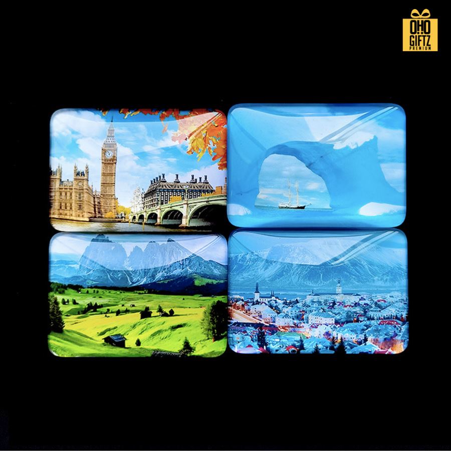 แม่เหล็กติดตู้เย็นเคลือบเรซิ่นทรงสี่เหลี่ยม รับผลิตพิมพ์ไม่จำกัดสี สกรีนโลโก้ ทำเป็นของพรีเมี่ยม ของชำร่วยได้