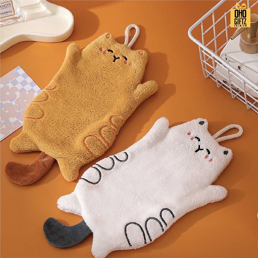 ผ้าเช็ดมือแมวน้อย สกรีนโลโก้ ติดลาเบล ทำเป็นของพรีเมี่ยมได้