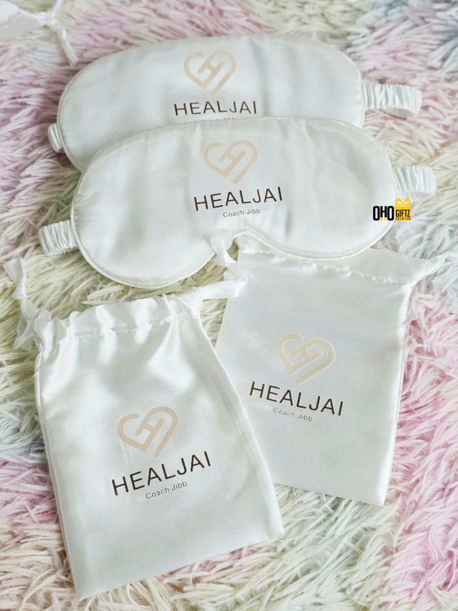 ผ้าปิดตาผ้าไหมพร้อมถุงใส่ เพิ่มโลโก้ ติดลาเบล ทำเป็นของพรีเมี่ยมได้