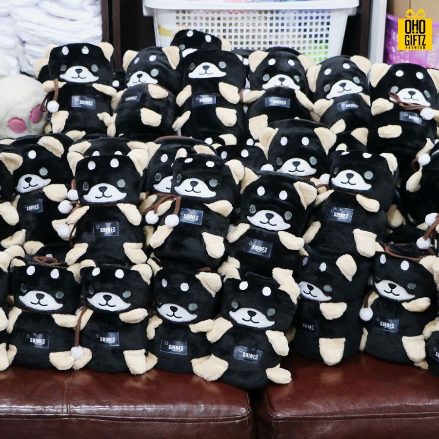 ตุ๊กตาผ้าห่มขนนุ่มลายสัตว์ม้วนเก็บได้ เพิ่มโลโก้, ติดลาเบล ทำเป็นของพรีเมี่ยมได้
