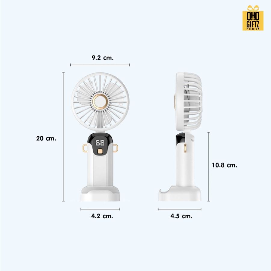 พัดลมมือถือพกพาตั้งได้ สกรีนโลโก้ ทำเป็นของพรีเมี่ยม