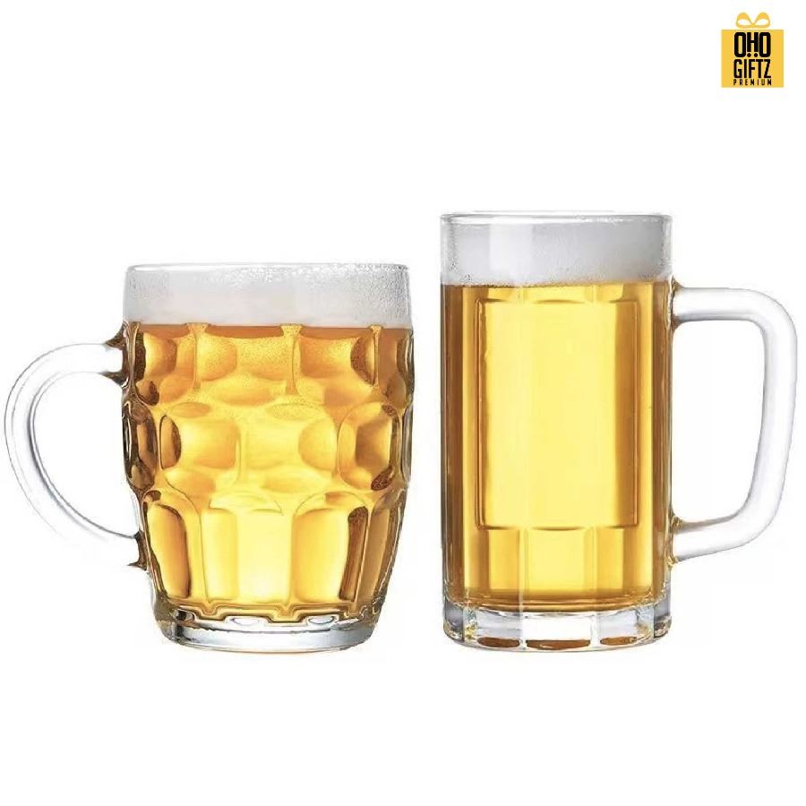 แก้วดื่ม Beer ใส มีหูจับ สกรีนชื่อ สกรีนโลโก้ ทำเป็นของพรีเมี่ยมได้