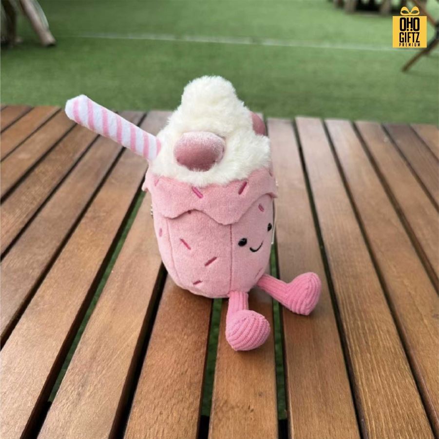 พวงกุญแจตุ๊กตาสตรอเบอรี่มิลค์เชค สกรีนโลโก้ ทำเป็นของพรีเมี่ยม ของชำร่วยได้