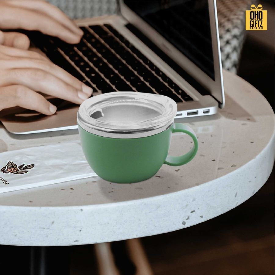 แก้วน้ำสแตนเลสจิ๋ว มีหูจับ ขนาด 3oz สกรีนโลโก้ ทำเป็นของพรีเมี่ยมได้