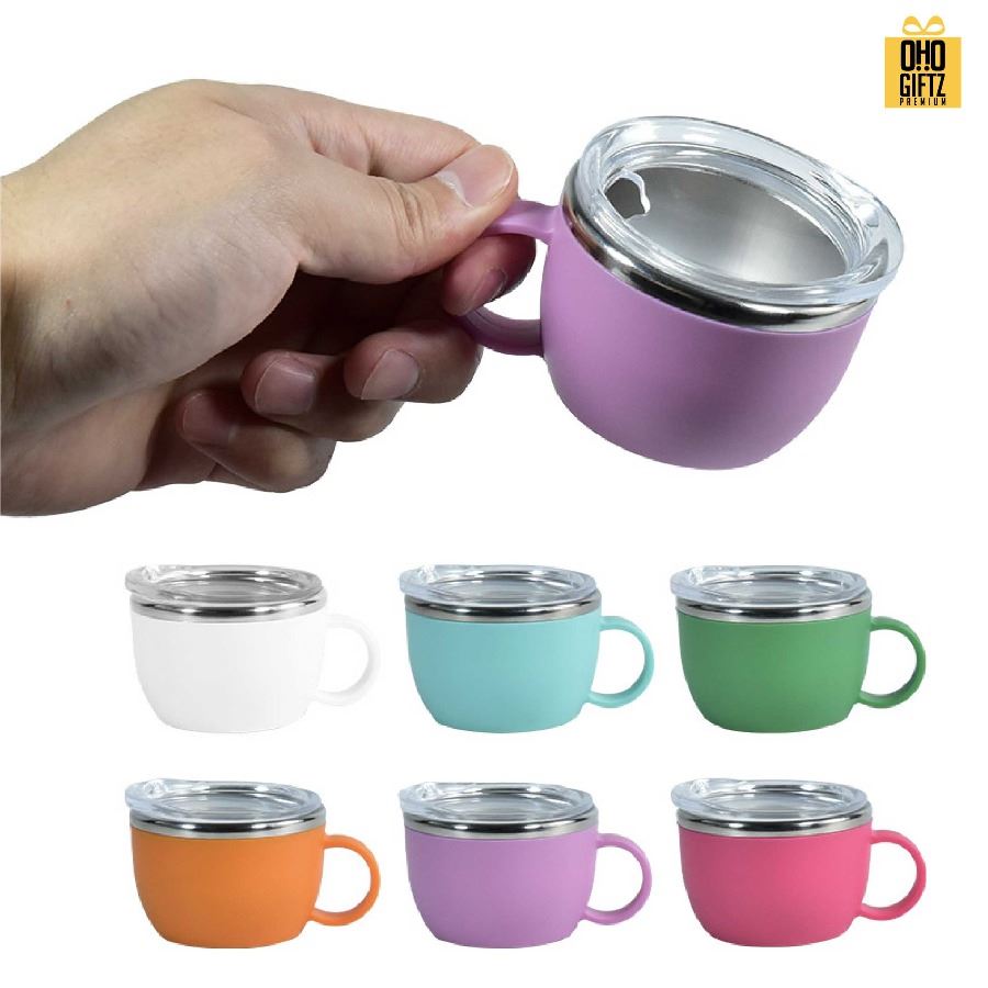 แก้วน้ำสแตนเลสจิ๋ว มีหูจับ ขนาด 3oz สกรีนโลโก้ ทำเป็นของพรีเมี่ยมได้