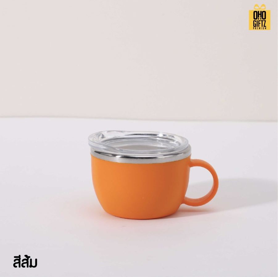 แก้วน้ำสแตนเลสจิ๋ว มีหูจับ ขนาด 3oz สกรีนโลโก้ ทำเป็นของพรีเมี่ยมได้