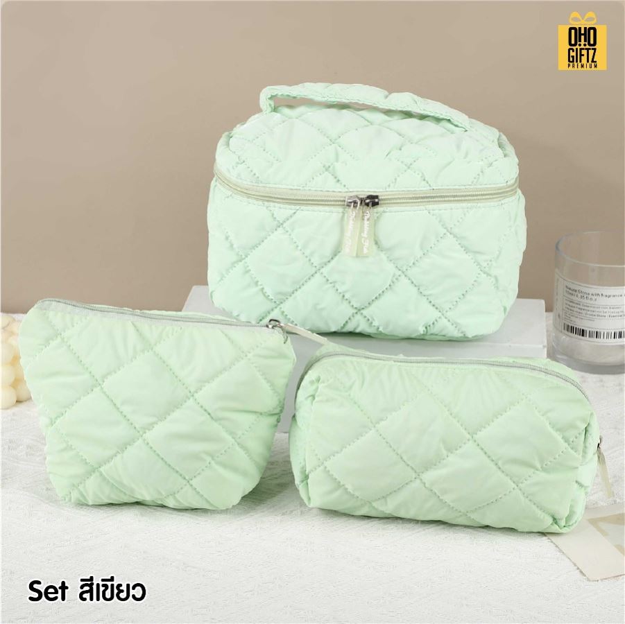 ชุดเซ็ทกระเป๋าใส่เครื่องสำอางค์ 3 ชิ้น/ชุด สกรีนโลโก้ ทำเป็นของพรีเมี่ยมได้