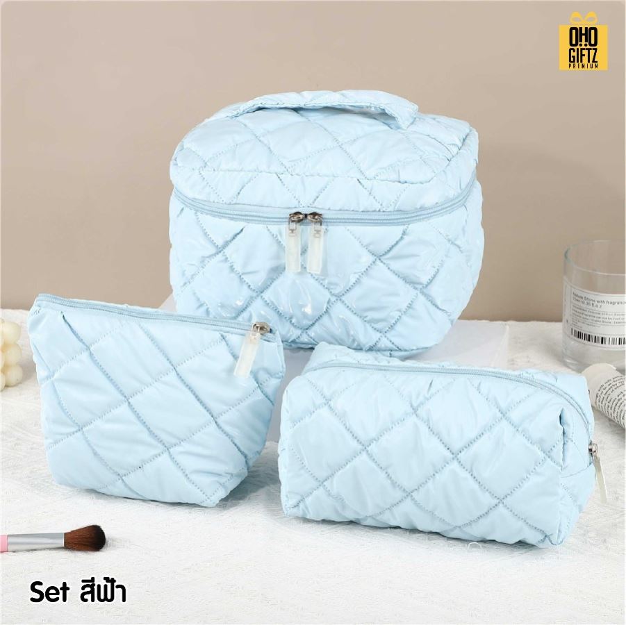 ชุดเซ็ทกระเป๋าใส่เครื่องสำอางค์ 3 ชิ้น/ชุด สกรีนโลโก้ ทำเป็นของพรีเมี่ยมได้